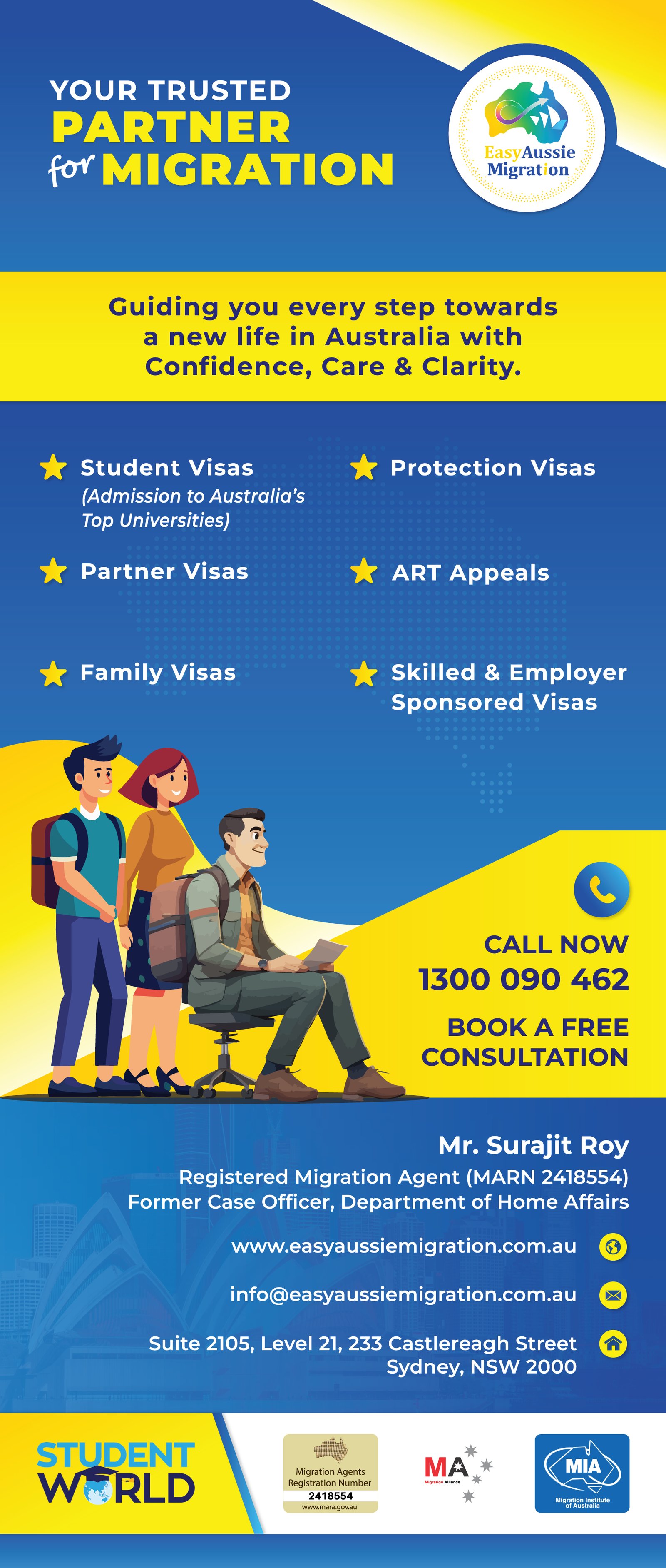 Easy Aussie Migration pull-up banner — 850mm × 2000mm
