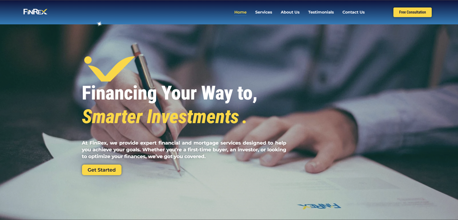 FinRex website — desktop view