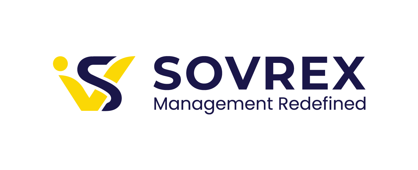 Sovrex logo — blue and gold on cream background