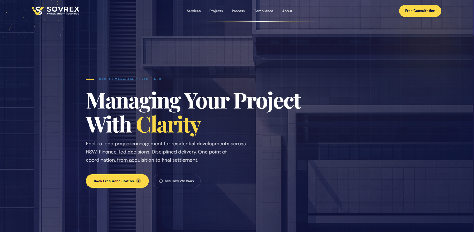 Sovrex corporate website — desktop view