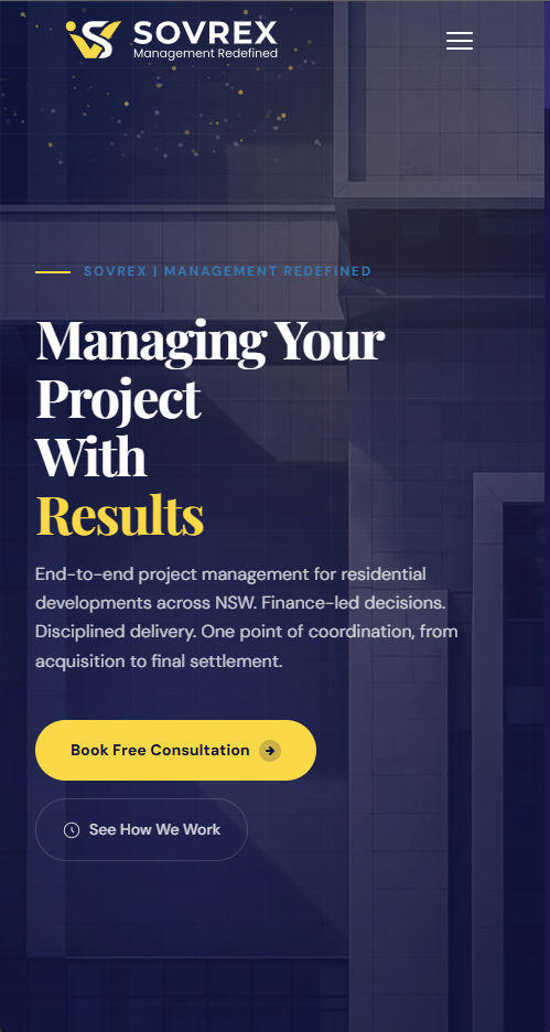 Sovrex corporate website — mobile view