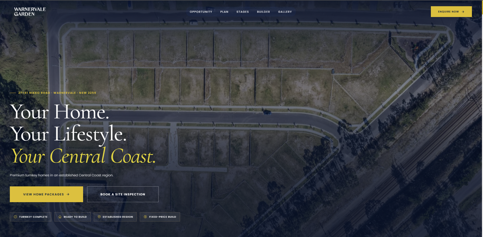 Warnervale Garden project website — desktop view