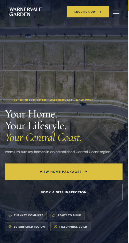 Warnervale Garden project website — mobile view